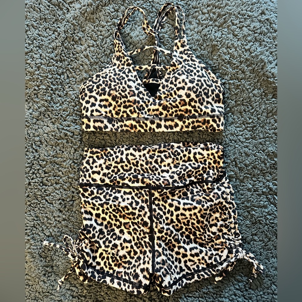 Set of two- Zyia leopard print scrunch shorts and sports bra